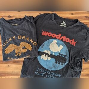 Lucky Brand Black Vintage Inspired T Shirts Mens Medium Woodstock Graphic Tee